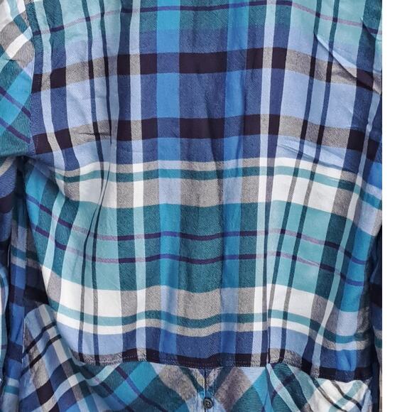 Talbots Blue Plaid Light Flannel Button Down Top Small P - Picture 5 of 8